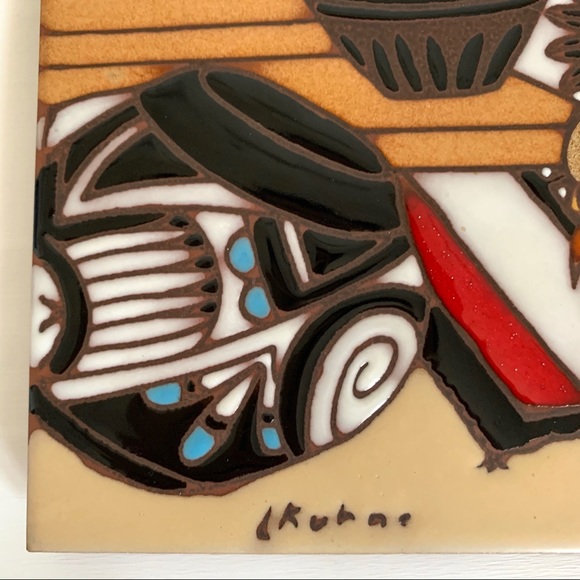 Vintage Earthtones Glazed Tile Trivet/Wall Decor - Picture 4 of 9